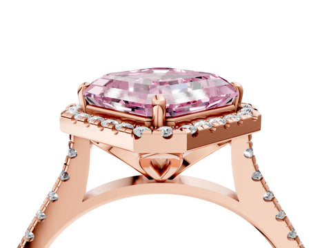 Rose gold Fancy Pink Asscher Cut Diamond Cushion Halo Ring with Pavé Band_4