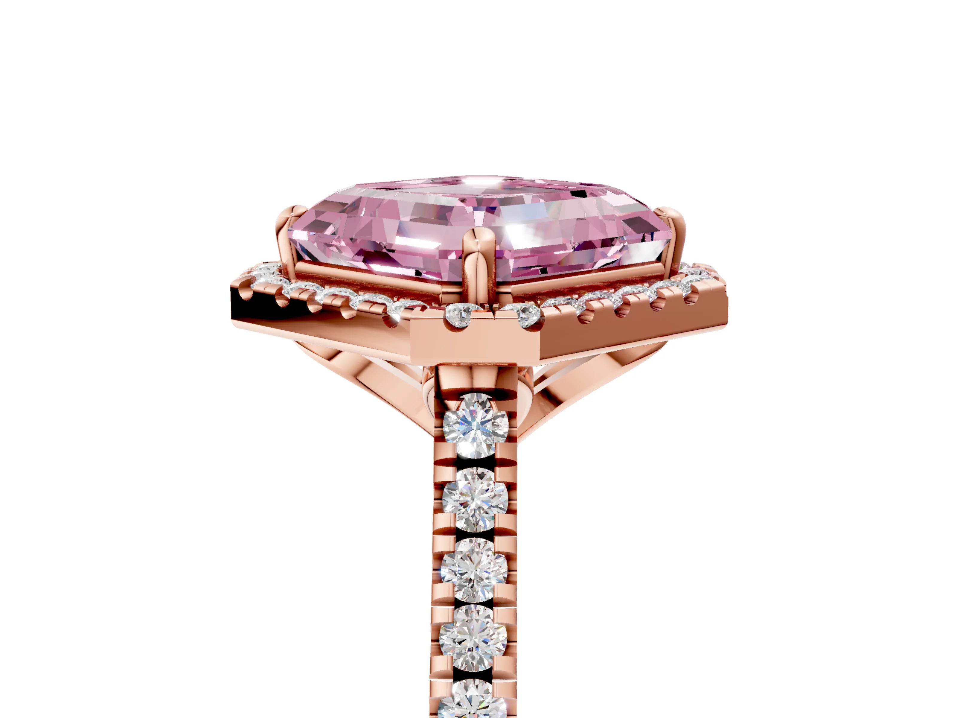 Rose gold Fancy Pink Asscher Cut Diamond Cushion Halo Ring with Pavé Band_5