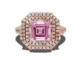 Rose gold Fancy Pink Asscher Cut Diamond Double Halo Ring with Pavé Band and Prong Setting_17