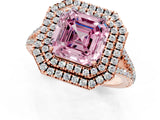 Rose gold Fancy Pink Asscher Cut Diamond Double Halo Ring with Pavé Band and Prong Setting_18