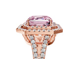 Rose gold Fancy Pink Asscher Cut Diamond Double Halo Ring with Pavé Band and Prong Setting_22