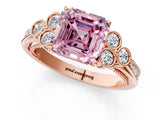 Rose gold Fancy Pink Asscher  Cut Diamond Engagement Ring with Bezel Set Round Side Stones and Prong Setting_65