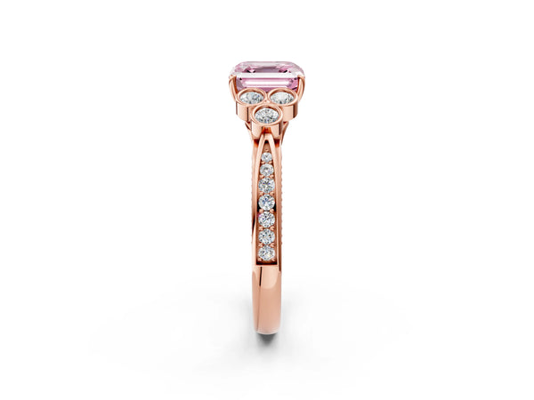 Rose Gold Asscher Cut Engagement Ring Setting for Fancy Pink Center with Bezel-Set Shoulder Clusters
