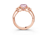 Rose gold Fancy Pink Asscher  Cut Diamond Engagement Ring with Bezel Set Round Side Stones and Prong Setting_67