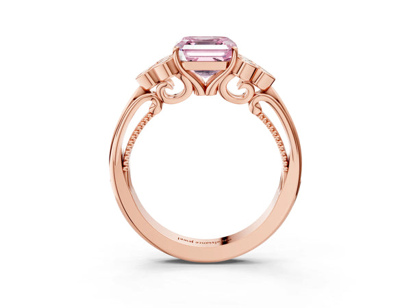 Rose Gold Asscher Cut Engagement Ring Setting for Fancy Pink Center with Bezel-Set Shoulder Clusters