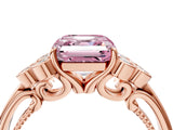 Rose gold Fancy Pink Asscher  Cut Diamond Engagement Ring with Bezel Set Round Side Stones and Prong Setting_68