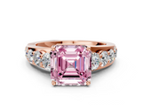 Rose gold Fancy Pink Asscher  Cut Diamond Engagement Ring with Pavé Band and Four-Prong Setting_3