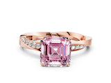 Rose gold Fancy Pink Asscher Cut Diamond Engagement Ring with Side Stone Accents and Four-Prong Setting_12