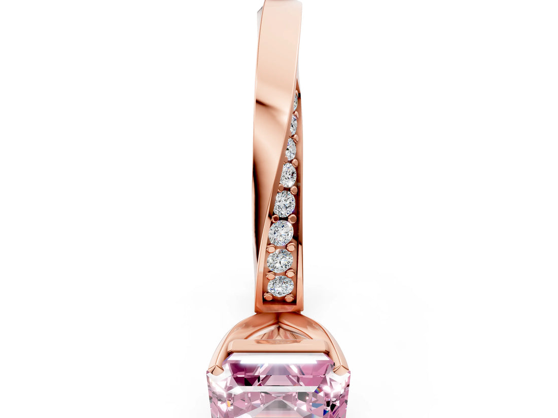 Rose gold Fancy Pink Asscher Cut Diamond Engagement Ring with Side Stone Accents and Four-Prong Setting_120