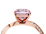 Rose gold Fancy Pink Asscher Cut Diamond Engagement Ring with Side Stone Accents and Four-Prong Setting_124