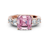 Rose gold Fancy Pink Asscher  Cut Diamond Five-Stone Prong Set White Gold Ring_29