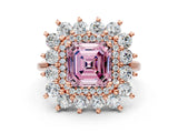 Rose gold Fancy Pink Asscher Cut Diamond Floral Double Halo Engagement Ring with Prong Setting