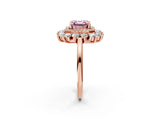 Rose gold Fancy Pink Asscher Cut Diamond Floral Double Halo Engagement Ring with Prong Setting_2