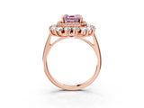 Rose gold Fancy Pink Asscher Cut Diamond Floral Double Halo Engagement Ring with Prong Setting_3