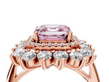 Rose gold Fancy Pink Asscher Cut Diamond Floral Double Halo Engagement Ring with Prong Setting_4