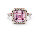 Rose gold Fancy Pink Asscher  Cut Diamond Floral Halo Engagement Ring with Pavé Band and Prong Setting_17