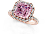 Rose gold Fancy Pink Asscher  Cut Diamond Floral Halo Engagement Ring with Pavé Band and Prong Setting_18