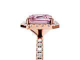 Rose gold Fancy Pink Asscher  Cut Diamond Floral Halo Engagement Ring with Pavé Band and Prong Setting_22