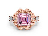 Rose gold Fancy Pink Asscher  Cut Diamond Floral Halo Engagement Ring with Shared Prong Setting 1