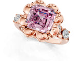 Rose gold Fancy Pink Asscher  Cut Diamond Floral Halo Engagement Ring with Shared Prong Setting 2