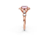 Rose gold Fancy Pink Asscher  Cut Diamond Floral Halo Engagement Ring with Shared Prong Setting 3
