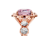 Rose gold Fancy Pink Asscher  Cut Diamond Floral Halo Engagement Ring with Shared Prong Setting