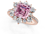 Rose gold Fancy Pink Asscher  Cut Diamond Floral Halo Pave Band with Prong Setting_1