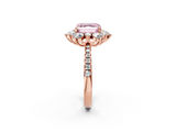 Rose gold Fancy Pink Asscher  Cut Diamond Floral Halo Pave Band with Prong Setting_2