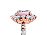 Rose gold Fancy Pink Asscher  Cut Diamond Floral Halo Pave Band with Prong Setting_5