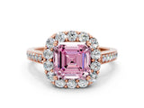 Rose gold Fancy Pink Asscher Cut Diamond Floral Halo Ring with Pavé Band and Prong Setting_3
