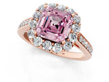 Rose gold Fancy Pink Asscher Cut Diamond Floral Halo Ring with Pavé Band and Prong Setting_4