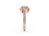 Rose gold Fancy Pink Asscher Cut Diamond Floral Halo Ring with Pavé Band and Prong Setting_5