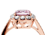 Rose gold Fancy Pink Asscher Cut Diamond Floral Halo Ring with Pavé Band and Prong Setting_7