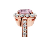 Rose gold Fancy Pink Asscher Cut Diamond Floral Halo Ring with Pavé Band and Prong Setting_8