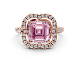Rose gold Fancy Pink Asscher Cut Diamond Floral Halo Split Shank Prong Setting Ring