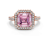 Rose gold Fancy Pink Asscher Cut Diamond Halo Engagement Ring with Pavé Band and Prong Setting_27