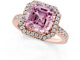 Rose gold Fancy Pink Asscher Cut Diamond Halo Engagement Ring with Pavé Band and Prong Setting_28