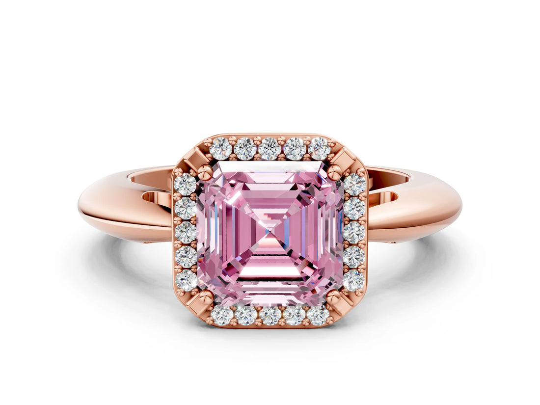 Rose gold Fancy Pink Asscher  Cut Diamond Halo Engagement Ring with Split Shank and Four-Prong Setting_46