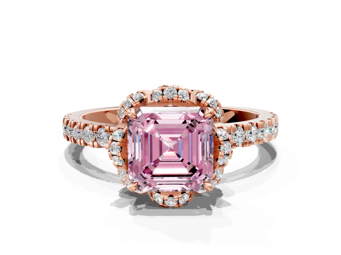 Rose gold Fancy Pink Asscher Cut Diamond Halo Pave Band with Four-Prong Setting_3