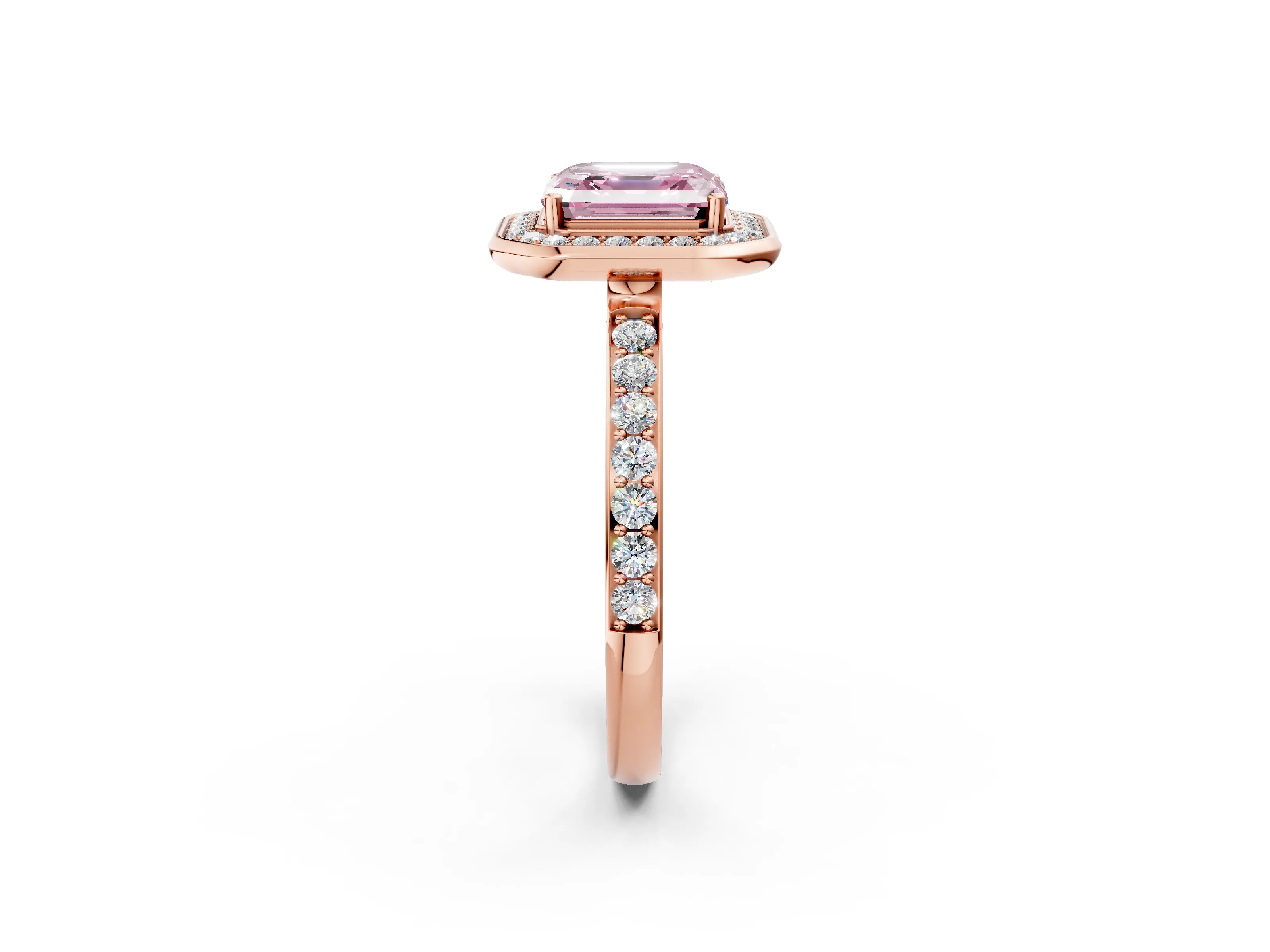 Rose gold Fancy Pink Asscher Cut Diamond Halo Ring with Bezel Frame and Pavé Band_2