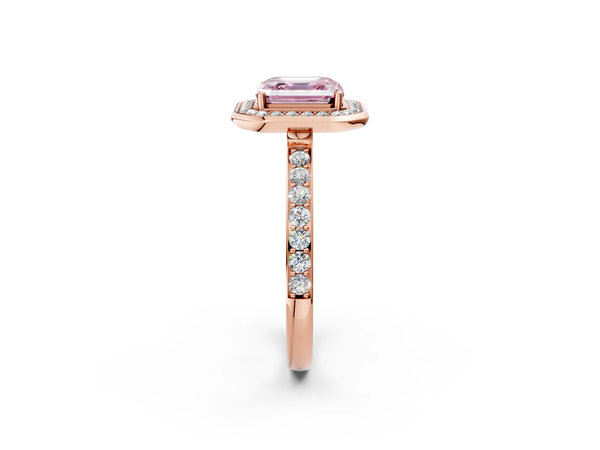 Rose Gold Asscher Cut Pave Bezel-Rim Halo Engagement Ring Setting for Fancy Pink Center