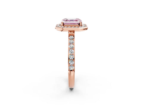 Rose gold Fancy Pink Asscher Cut Diamond Halo Ring with Bezel Frame and Pavé Band_2