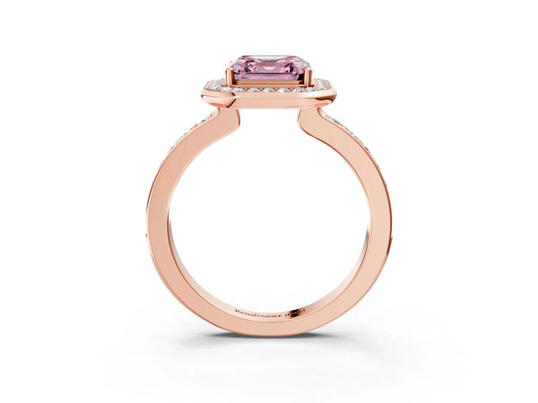 Rose Gold Asscher Cut Pave Bezel-Rim Halo Engagement Ring Setting for Fancy Pink Center