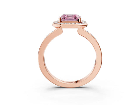 Rose gold Fancy Pink Asscher Cut Diamond Halo Ring with Bezel Frame and Pavé Band_3