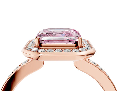 Rose gold Fancy Pink Asscher Cut Diamond Halo Ring with Bezel Frame and Pavé Band_4