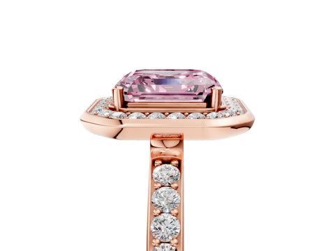 Rose gold Fancy Pink Asscher Cut Diamond Halo Ring with Bezel Frame and Pavé Band_5