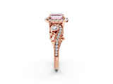 Rose gold Fancy Pink Asscher Cut Diamond Halo Ring with Milgrain Pavé Band and Four-Prong Setting_143