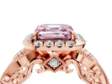 Rose gold Fancy Pink Asscher Cut Diamond Halo Ring with Milgrain Pavé Band and Four-Prong Setting_145