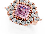 Rose gold Fancy Pink Asscher Cut Diamond Halo Ring with Pavé Band and Four-Prong Setting_18