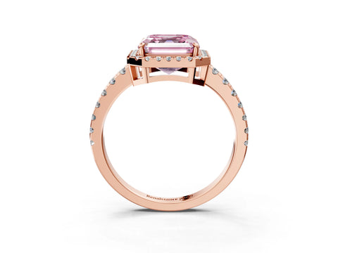 Rose gold Fancy Pink Asscher Cut Diamond Halo Ring with Pavé Band and Four-Prong Setting_3